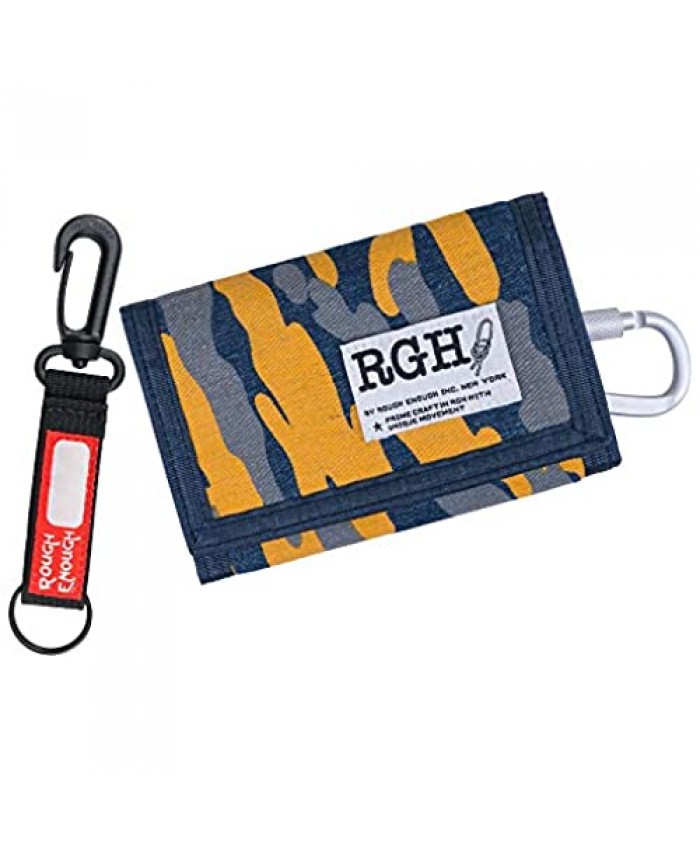 Rough Enough Kids Wallets for Teen Boys Girls Mens Camo Keychain Canvas Card Wallet with Zipper Coin Pocket Unique Birthday Gifts Yellow Blue