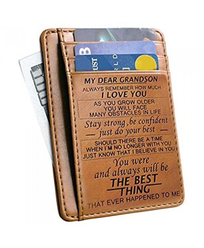 Slim Minimalist Wallet RFID Front Pocket Gift for Grandson From GrandPa GrandMa for Men Thin Wallet Card Holder
