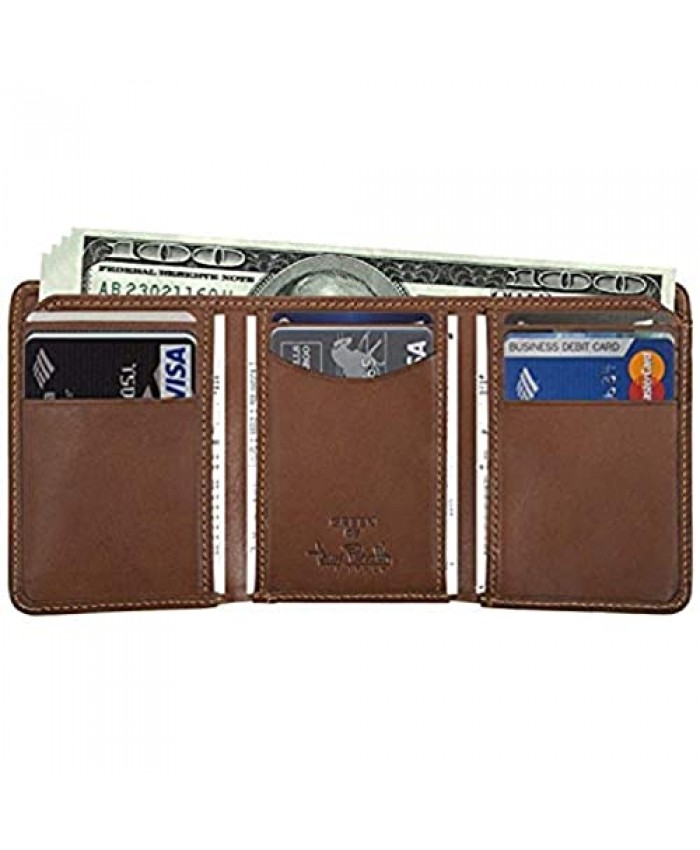 Tony Perotti Mens Italian Cow Leather Classic Trifold Wallet with ID Window in Cognac