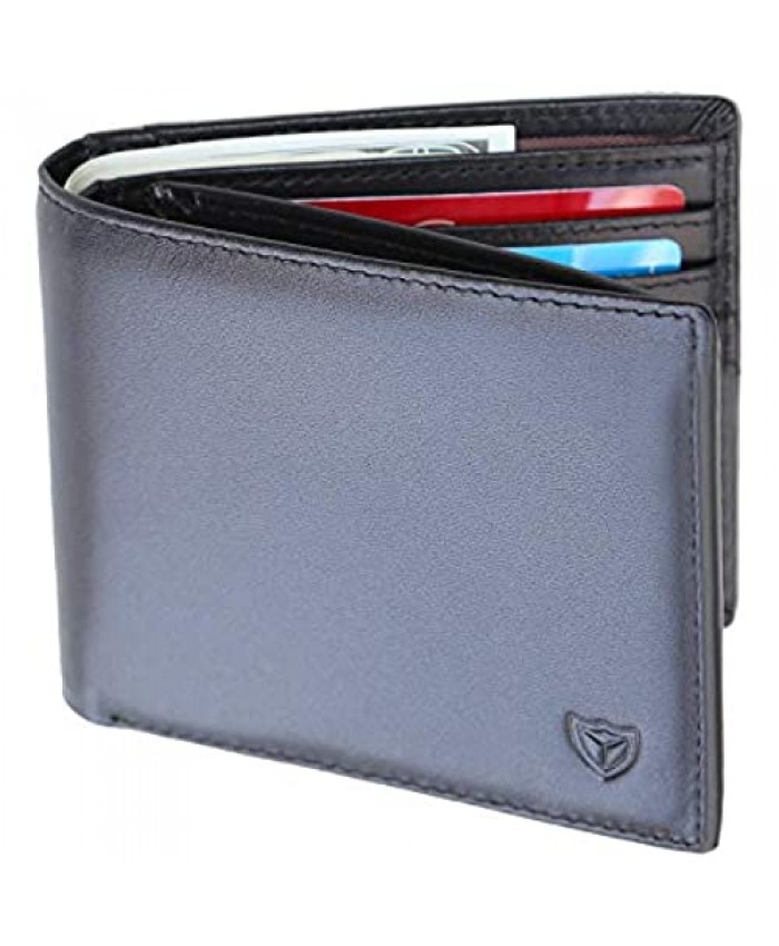 Trifold Slim Leather Men Wallet RFID Blocking Front Pocket Card Holder with 2 ID Windows by DONWORD