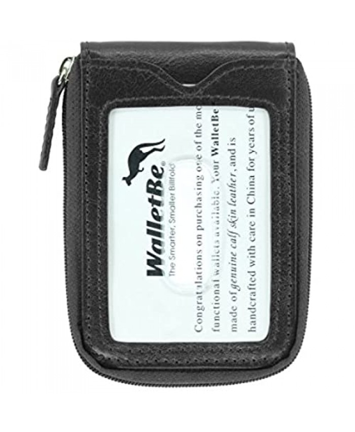 WalletBe Men's RFID Zipper Front Pocket Wallet (Outer ID) Black