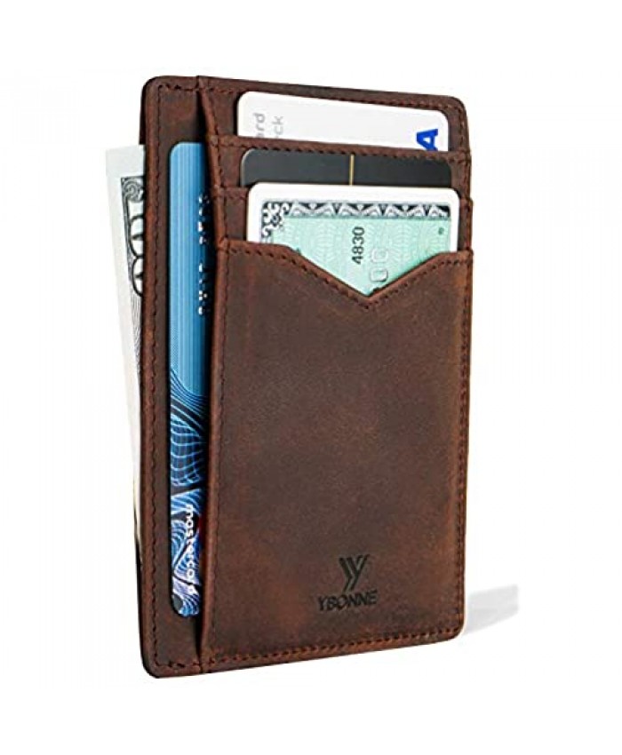 YBONNE Minimalist Front Pocket Wallet for Men and Women RFID Blocking Thin Card Holder Made of Finest Genuine Leather