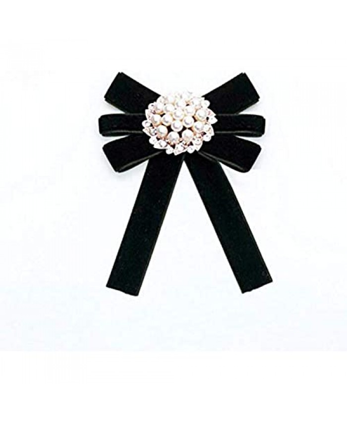 1 Pcs Faux Pearl Rhinestone Brooches Pin Bow Brooch Pre-Tied Bow Tie Vintage Velvet Neck Tie Collar Shirt Dress Decoration Necktie for Women Girls Wedding Party Bow Tie Accessories (Black)