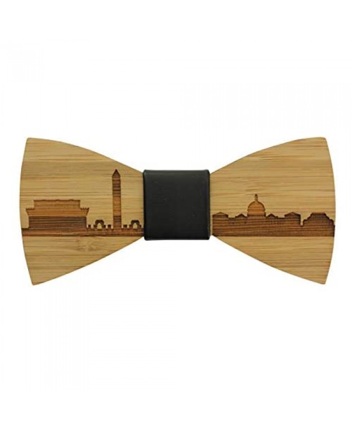 Adult-Sized Bamboo Bow Tie with Cityscape Design