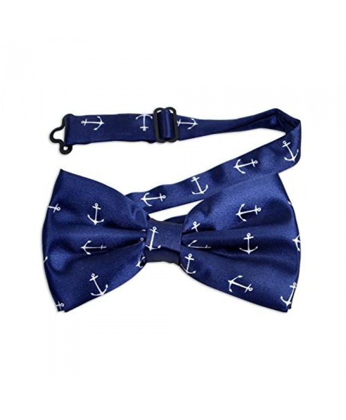 BG Anchor Design Bow Tie. Pretied Ready Bow Tie Navy Blue With White Anchors.