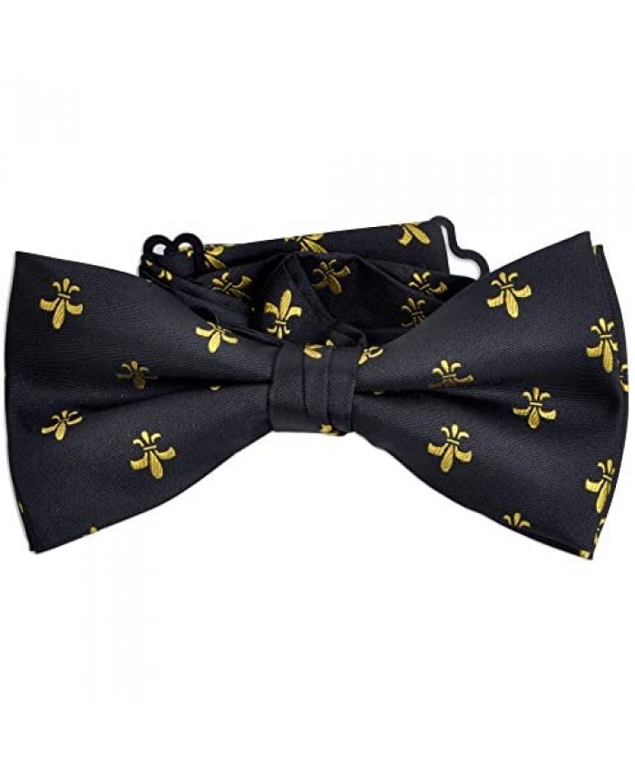 Black & Yellow Fleur de Lis Mardi Gras Banded Bow Tie