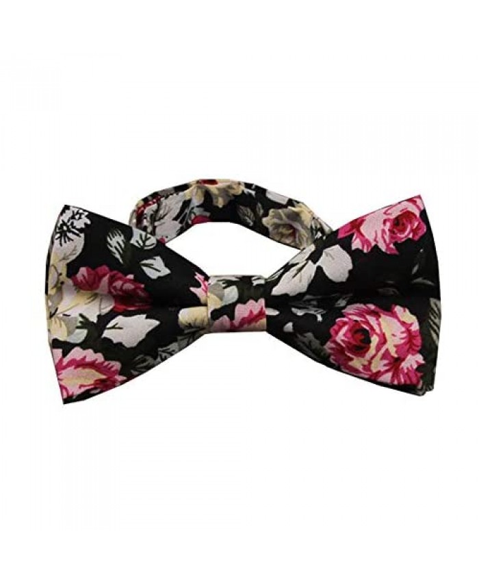 D&L Menswear Black Pink Floral Bow Tie Adjustable Neck Wedding Party Bowtie