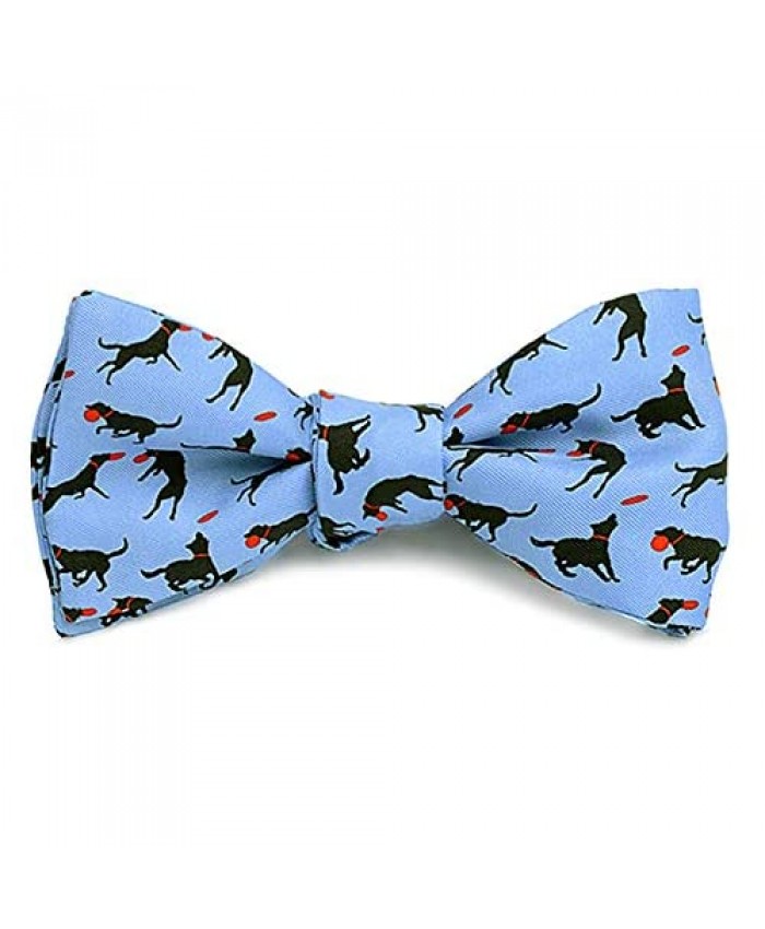 Josh Bach Men's Frisbee and Dog Self Tie Silk Bow Tie in Blue Made in USA