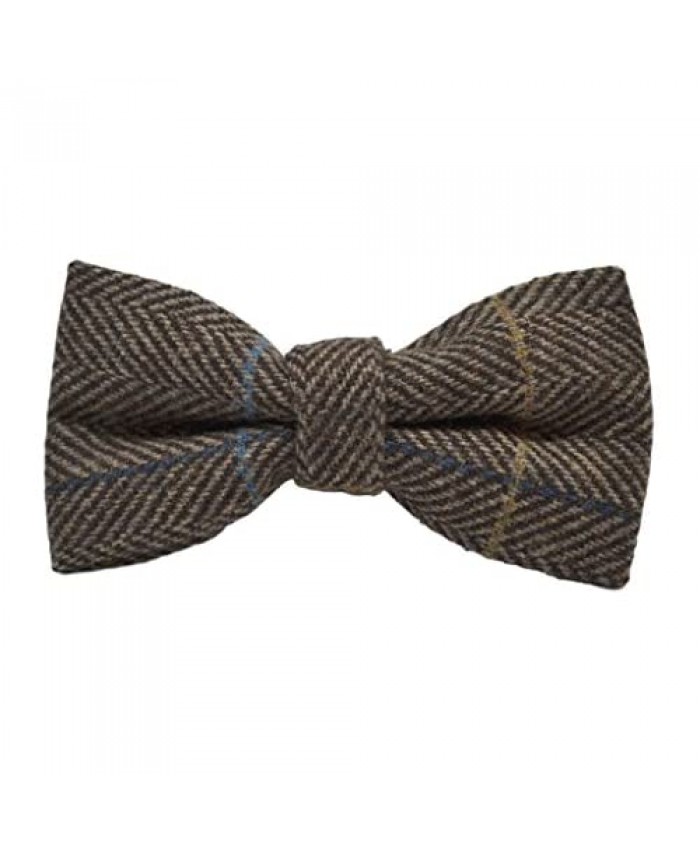 Luxury Walnut Brown Herringbone Check Bow Tie Tweed