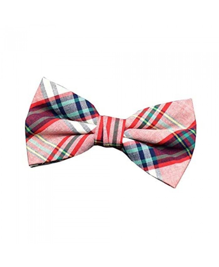 MENDENG Mens Cotton Mixed Color Plaid Adjustable Pre-Tied Bow Ties Formal Bowtie