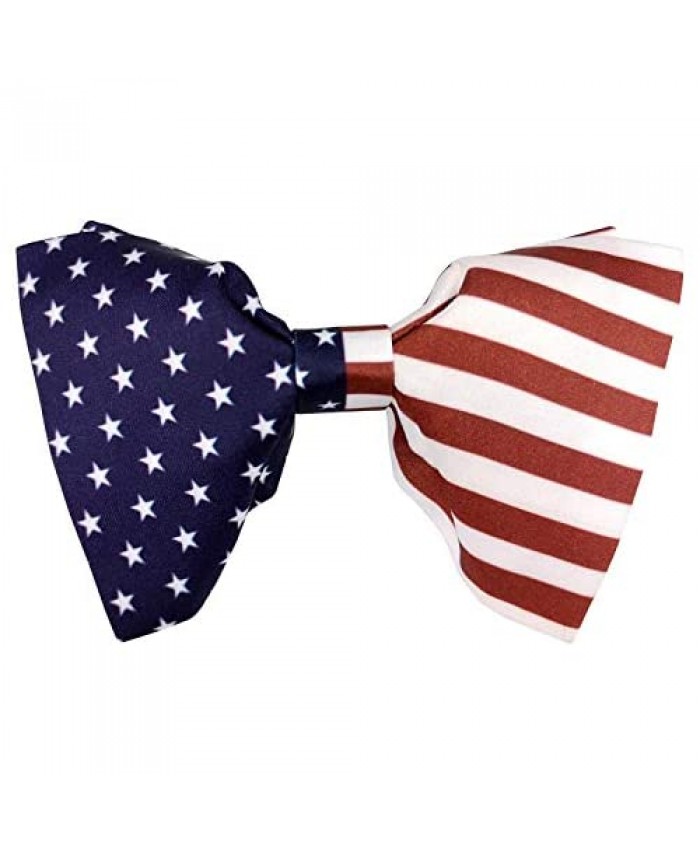 Men‘s 100% Satin Silk Stars and Stripes American Flag Oversized Pre-tied Bowtie Handmade Solid Big Bow Ties