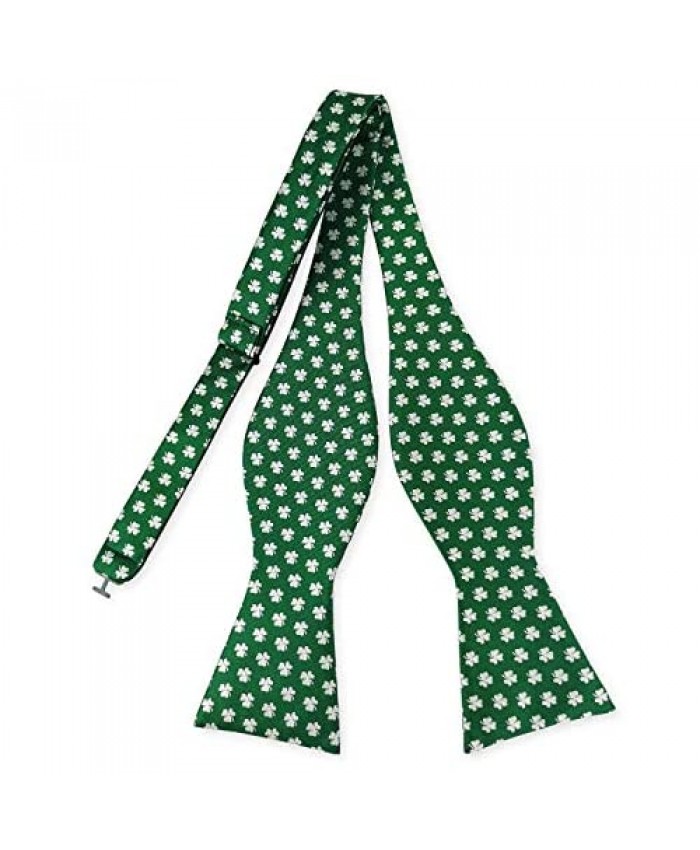 Men's Bow Tie Shamrock Pattern Solid Green Navy Bowtie Self Tie for Festival