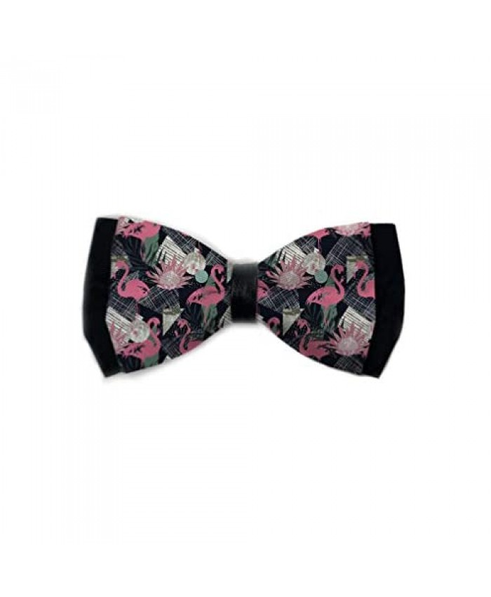 Men's Christmas Party Bow Tie Pink Flamingo Adjustable Print Pre-tied Bowties Tuxedo Bow Ties