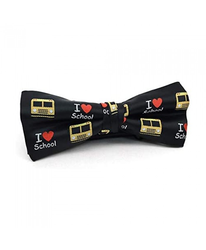 Men's Designer Black Back to I Love School Bus Pre-tied Banded Bow Tie