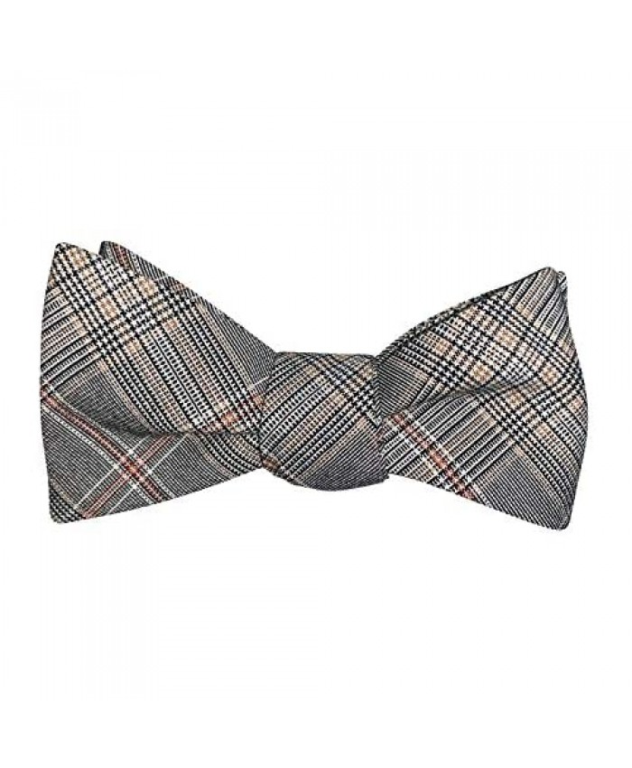 Mens Gray Brown Plaid Casual Formal Self-Tie Cotton Bow Tie Adjustable Length Bowtie By The Ellis Tie Company