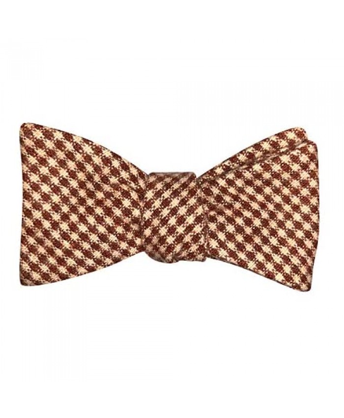 Mens Tan Brown Checker Casual Formal Self-Tie Cotton Bow Tie Adjustable Length Bowtie By The Ellis Tie Company