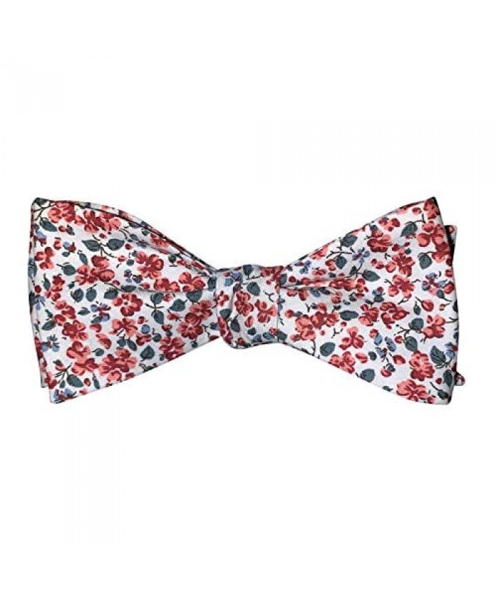 Mens White Red Green Floral Cotton Self Tie Bow Tie Adjustable Length Bowtie By The Ellis Tie Company