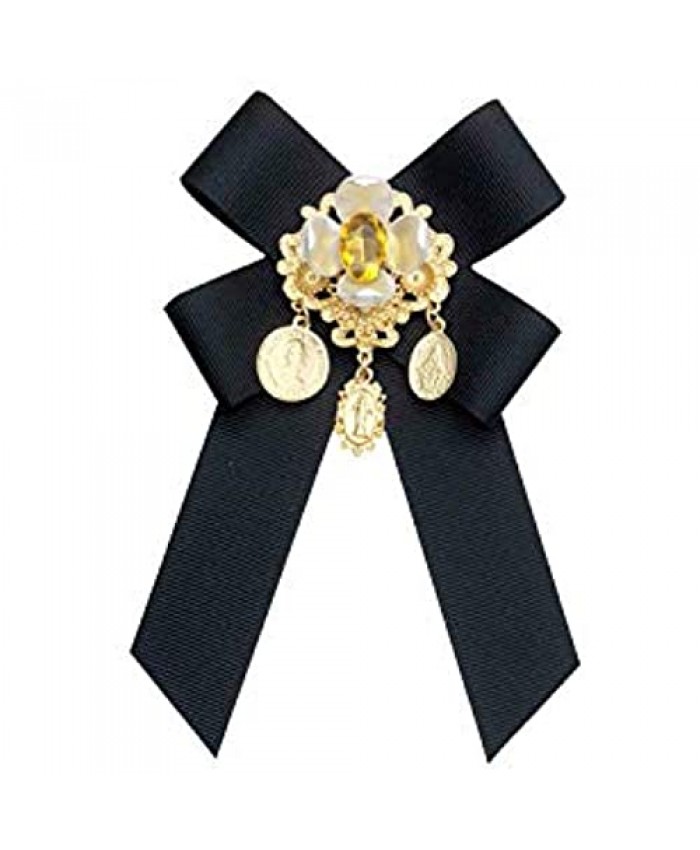 Rhinestone Pre-Tied Ribbon Bow Tie Bee Brooch Pin Collar Jewelry for Women