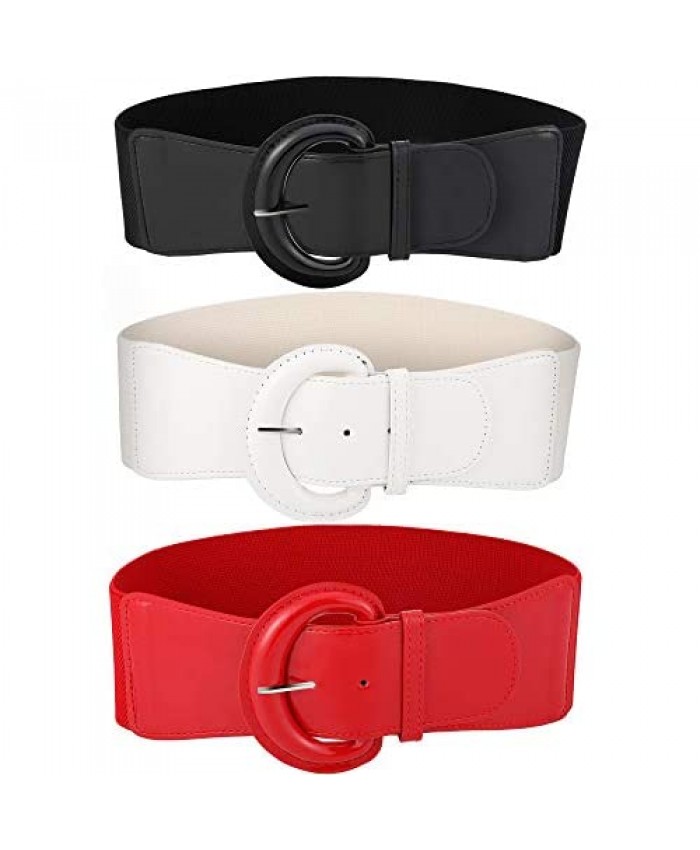 3 Pieces Women Skinny Waist Belt Thin Stretchy Bow Belt for Dress 3 Colors (Set 4)
