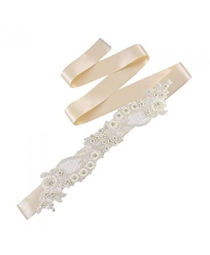 Azaleas Women's Flower Pearls Wedding Sash Belts Bridal Belt Sash for Wedding Ivory Bridesmaid Party Dress Accessories