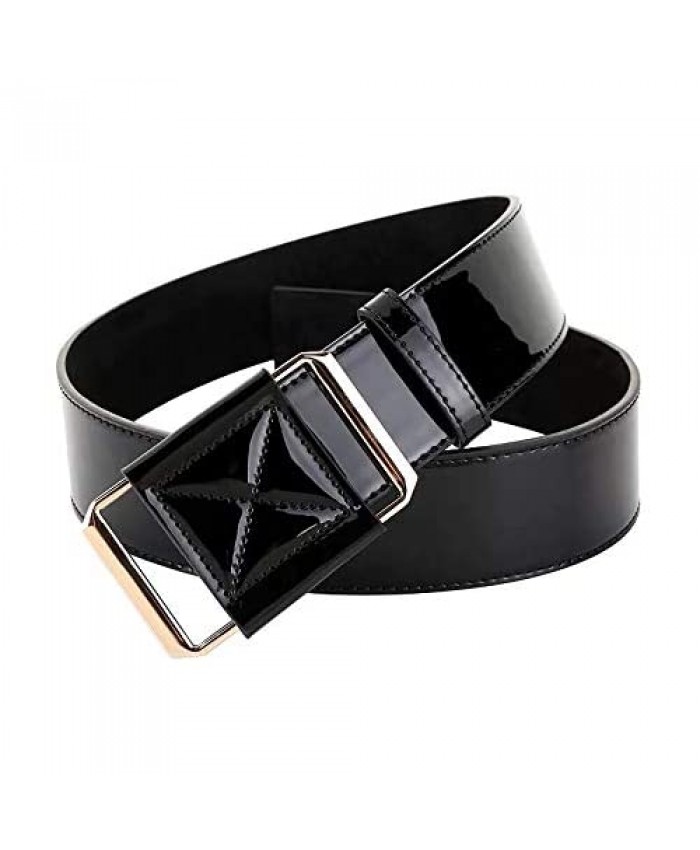 【CaserBay】Women's Fashion Patent Leather Belts Wide Waist Belt With Gold Solid Color Buckle Waistband