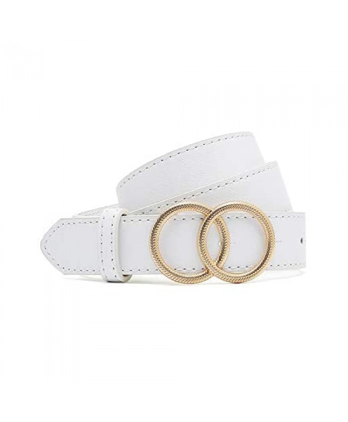 IFENDEI Women's Skinny Leather Belt for Dress Waist Jeans Belt with Gold Double Round Buckle