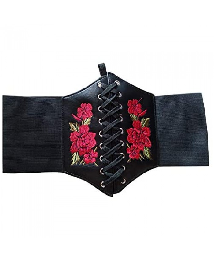 JinYu Womens Vintage Cinch Belt Lace-up Corset Elastic Waistband Waspie Black