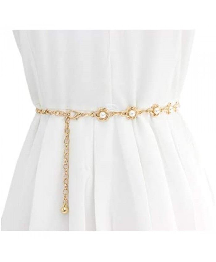 Lady's Faux Pearl Waist Chain Dress Pendant Adjustable Decorative Belt Hollowed Tassel Waist Belts