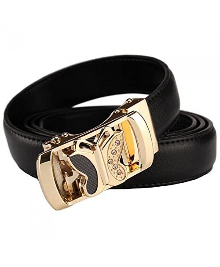 Plus Size Ratchet Leather 28mm Wide Slide Belts for Women Dress Jeans Butterfly Gold Automatic Buckle
