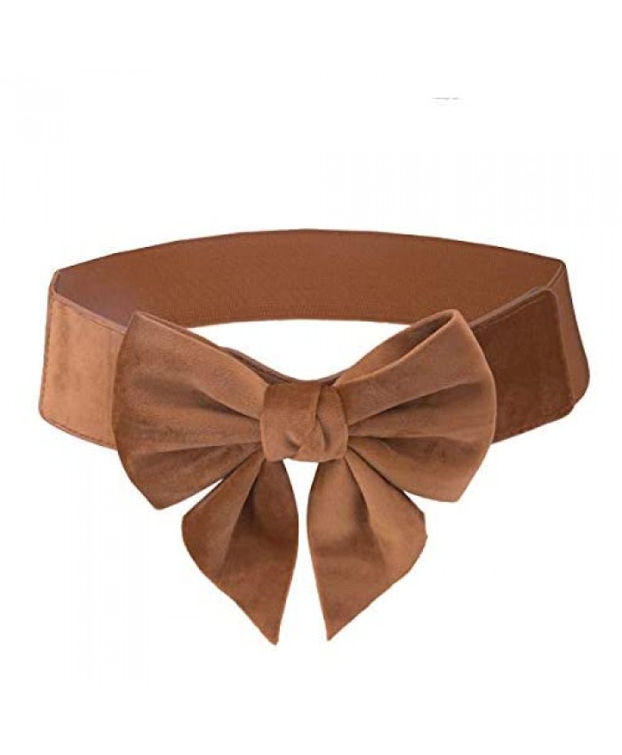 Samtree Elastic Waist Belt Solid Color Bowknot Button Wide Cinch Belts for Dress