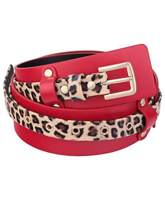 Samtree PU Leather Leopard Print Waist Belt for Women Adjustable Wide Cinch Dress Belt with Removable Cheetah Skinny Belt