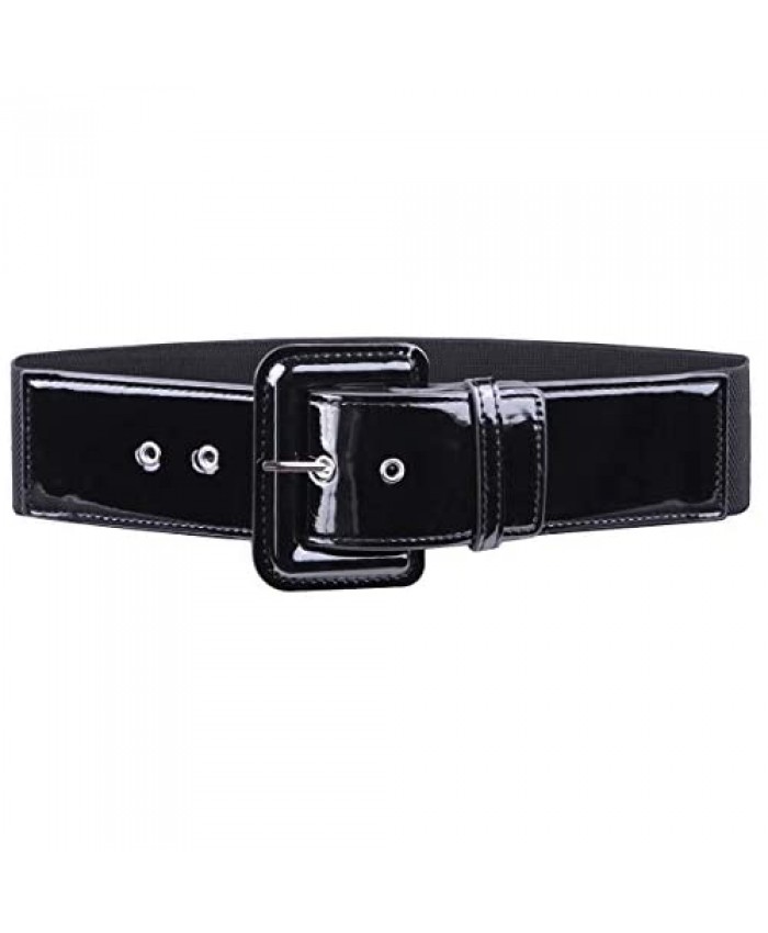 Samtree Retro Wide Stretchy Cinch Belt for Women Patent Leather Square Buckle Elastic Waist Belt for Dresses