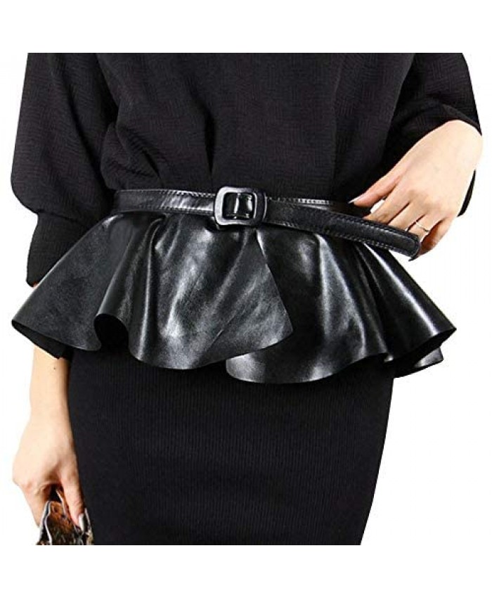 Sun Kea Women's Adjustable Faux Leather Peplum Cinch Belt Wide Waistband Skirt Belt Mother's Day Gift