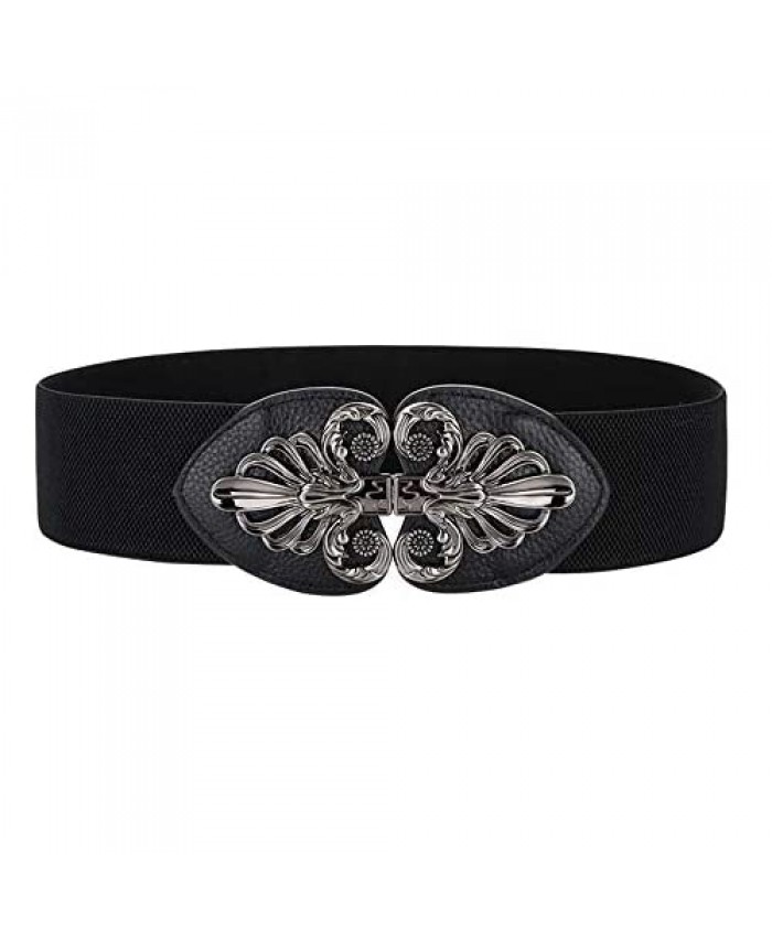 SYMOL Women's Waist Belts Wide Plus Size 27"-70"Dresses leather Elastic Stretch Cinch Belt with Metal Buckle 2.75"Width