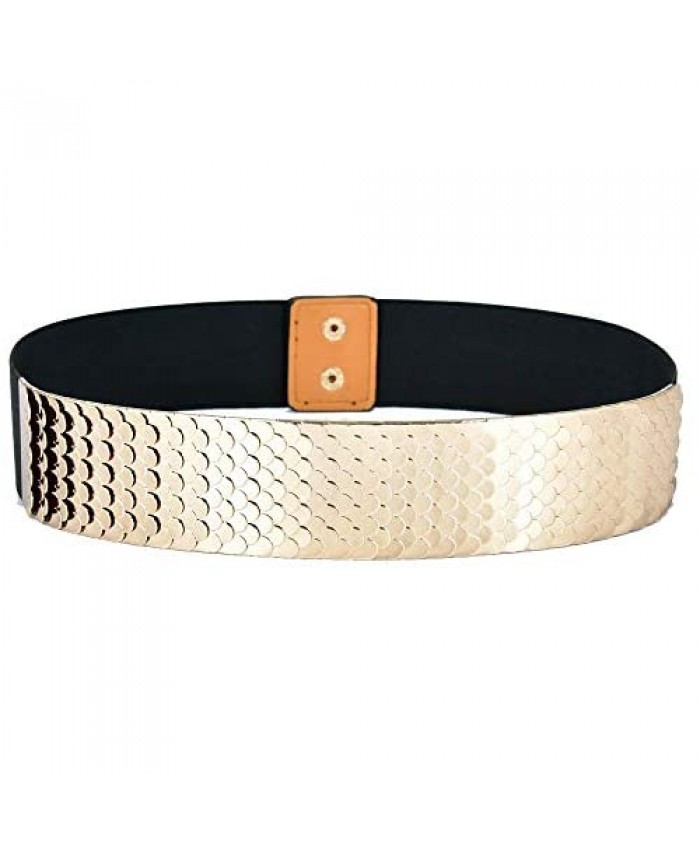 Talleffort Fashion Women's Center-Scaled Texturized Metallic Stretch Belt Wide Elastic Waist Belt