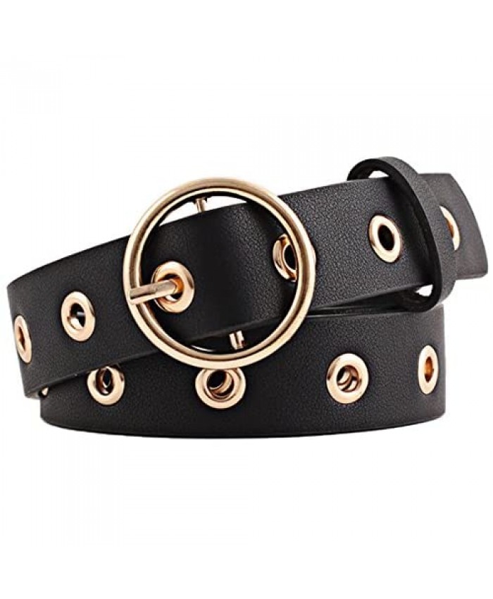 uxcell Womens Leather Belt for Jeans Dress Pants Studded Grommet with Circle Metal Buckle