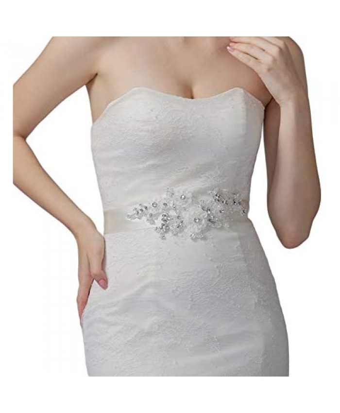 Wedding Belt For Bride Dress Floral&Pearl Beaded Satin Bridal Sash