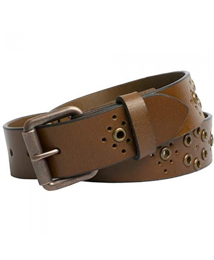 Women's Grommet Brown Leather Belt - Genuine Top Grain Leather Strap with Certified Nickel Free Buckle