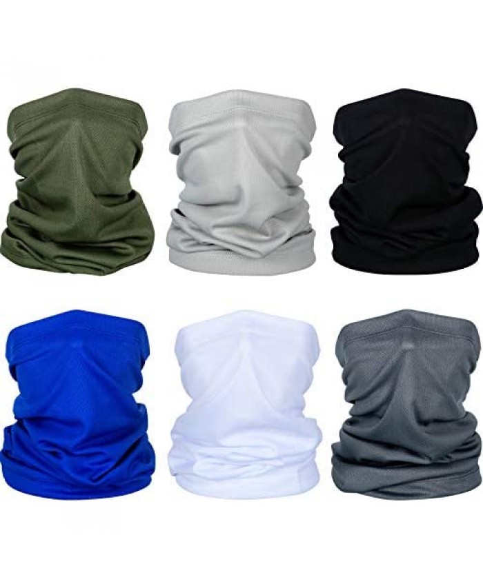 6 Pieces Summer Face Cover UV Protection Neck Gaiter Scarf Sunscreen Breathable Bandana for Men Women (Polyester)