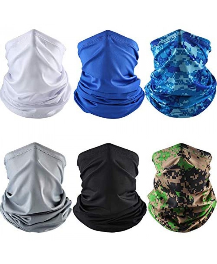 6 Pieces Summer UV Protection Face Cover Neck Gaiter Bandana Breathable Headwrap Cooling Face Cover for Camping Running Cycling Fishing Sport Hunting