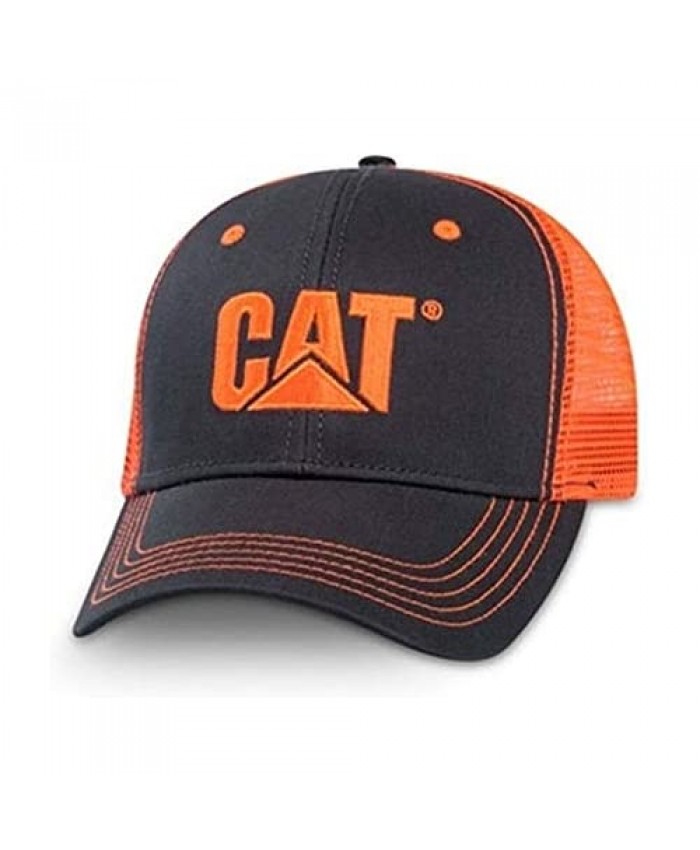 Cat Caterpillar Equipment Neon Charcoal/Orange Safety Snapback Mesh Cap/Hat