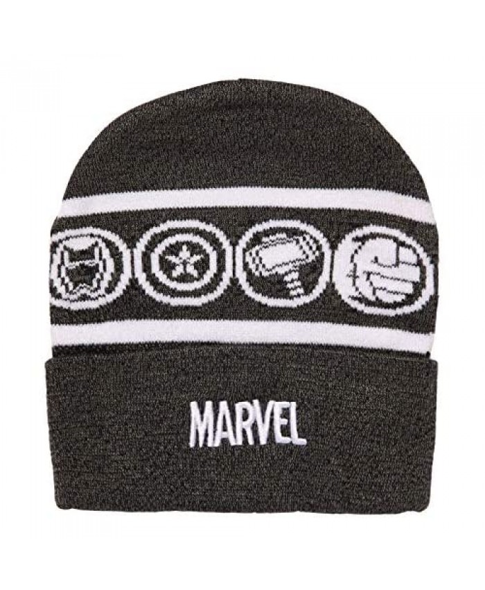 Avengers Logo Cuffed Beanie Cold Weather Hat (Heather Black/White)