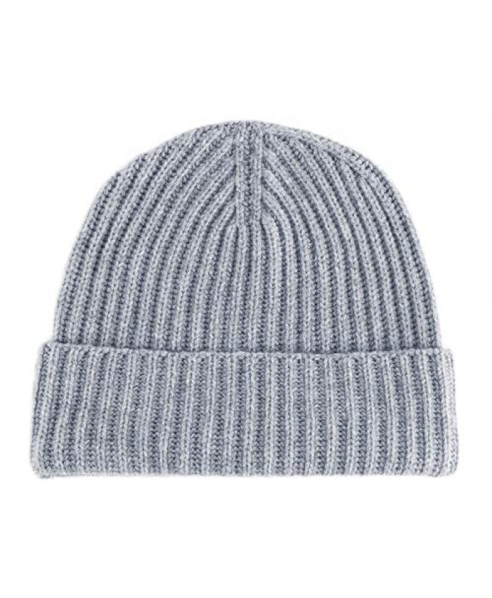 Love Cashmere Mens Ribbed 100% Cashmere Beanie Hat - Light Gray - Made in Scotland RRP $180