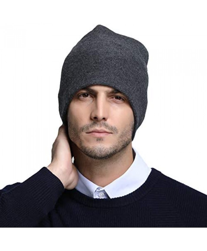 RIONA Men's 100% Australian Merino Wool Beanie Hat Light Weight Warm Skull Caps Headwear