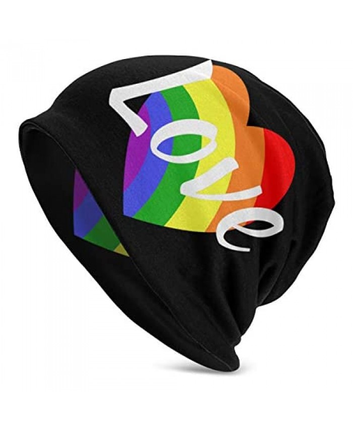 Slotley Beanie Men Women Rainbow Love - LGBTQ Gay Lesbian Pride Warm Skull Knit Hat Unisex Slouchy Soft Headwear Cuffed Cap Black