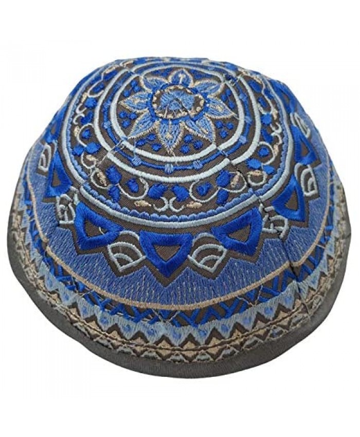 TALISMAN4U Full Embroidered Jewish Kippah Blue Judaica Yarmulke Yarmulka Yamaka Kippa for Men 18 cm