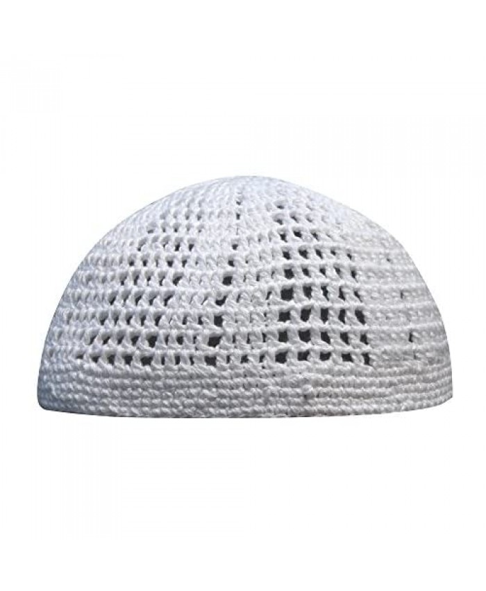 White Kufi Hat Tight & Loose Weave Mix Crocheted Comfortable Cotton Muslim Kufi Topi Skull Prayer Cap