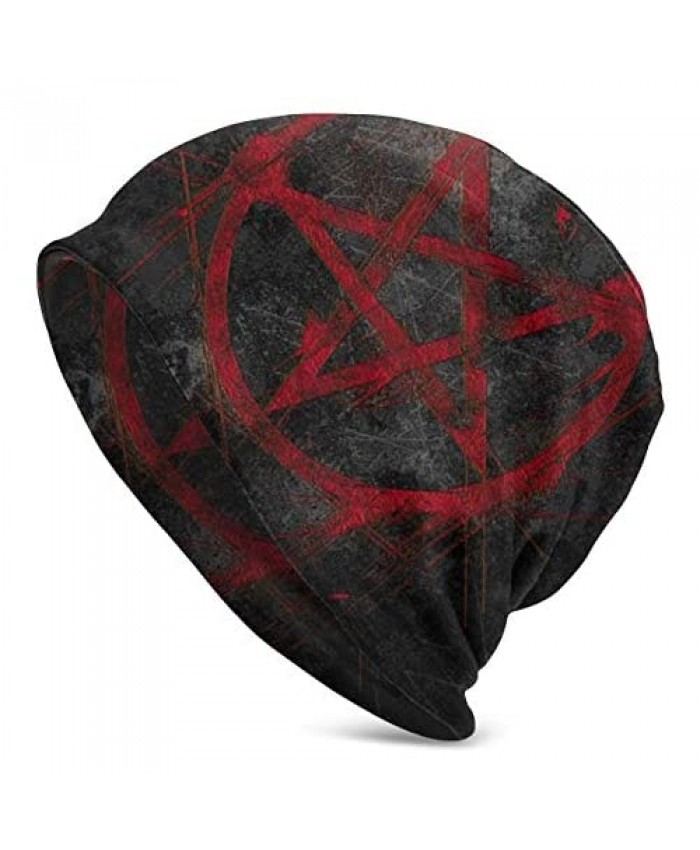 YISHOW Black Red Pentagram Slouchy Beanie Hat Knit Beanie Winter Ski Skull Cap for Men Women