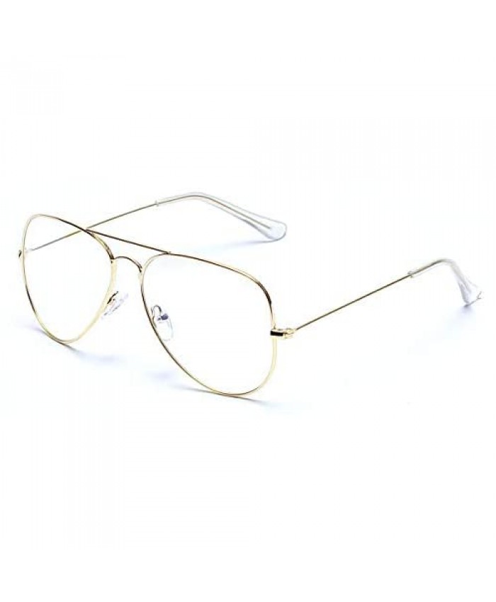 Aviator Clear Lens Glasses Non-prescription Eyeglasses Metal Frame for Women Men