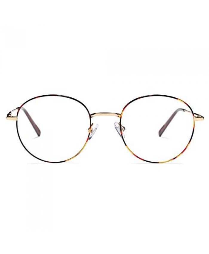 AZORB Round Clear Lens Glasses Classic Metal Frame Non-Prescription Eyeglasses for Women Men